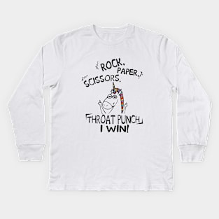 Rock Paper Scissors Throut Punch I Win Unicorn Kids Long Sleeve T-Shirt